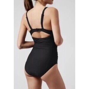 ATHLETA AQUALUXE WIDE STRAP SQUARE NECK ONE PIECE SWIMSUIT WOMEN'S Dark Gray M